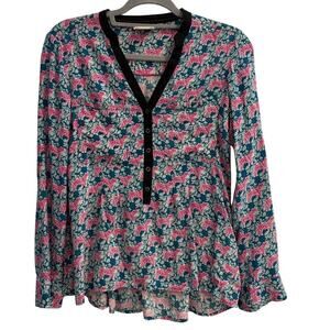 Vanessa Virginia Anthropologie Size 4 Small Pink Tiger Blouse